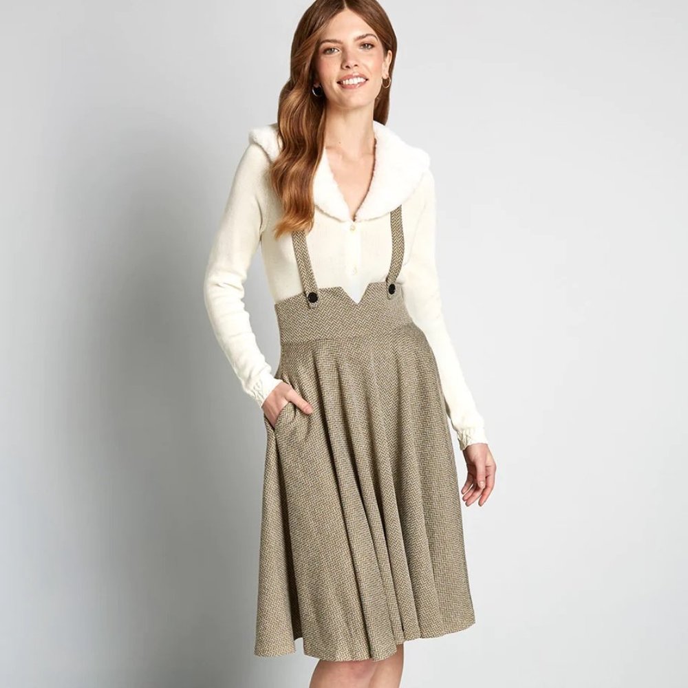 Jumper skirt - olive herringbone